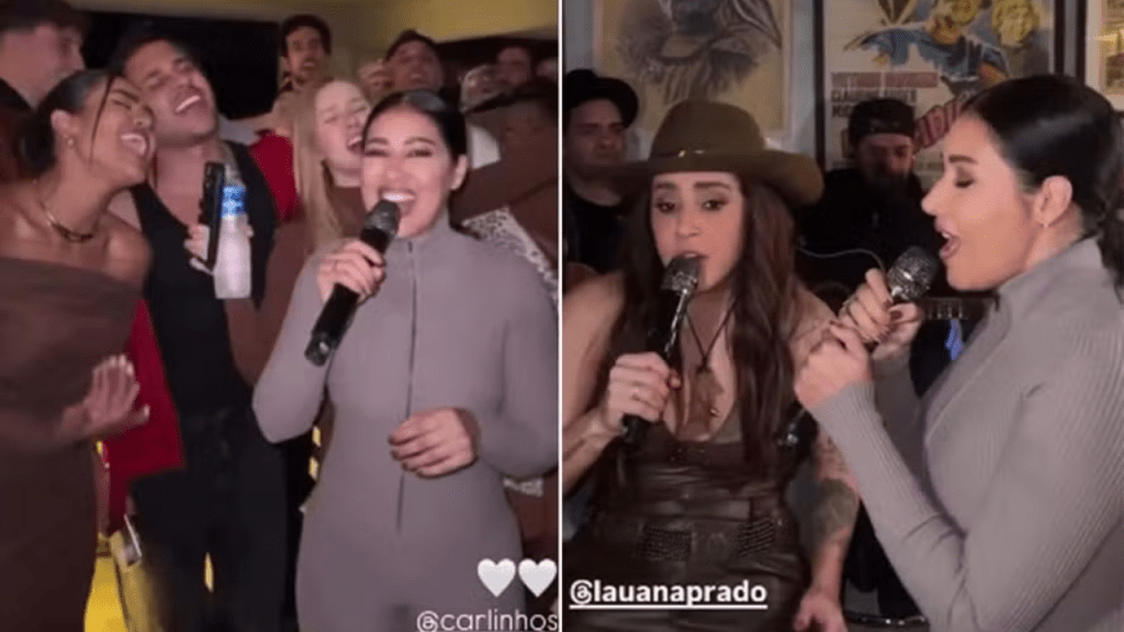 Simaria ressurge ao lado de Lauana Prado em festança na mansão de Carlinhos&nbsp;Maia